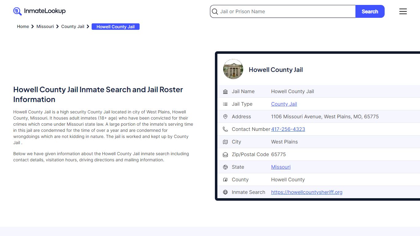 Howell County Jail Inmate Search and Jail Roster Information